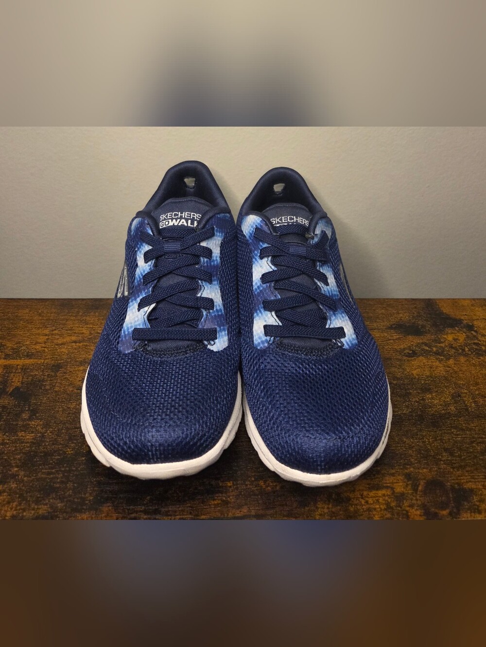 Skechers GOWALK Navy Blue Sneakers with Light Blue Tie-Dye Accents